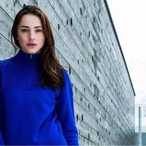 Aether Merino Wool Blue Half Zip Sweater